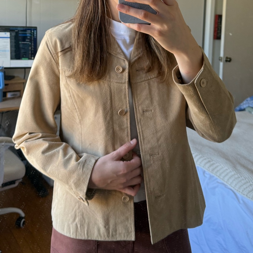 Brown Suede Button Down Jacket with Relaxed Fit